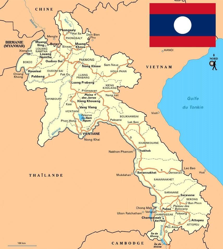 地图上的南部老挝