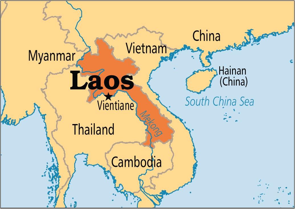 老挝国家在世界地图
