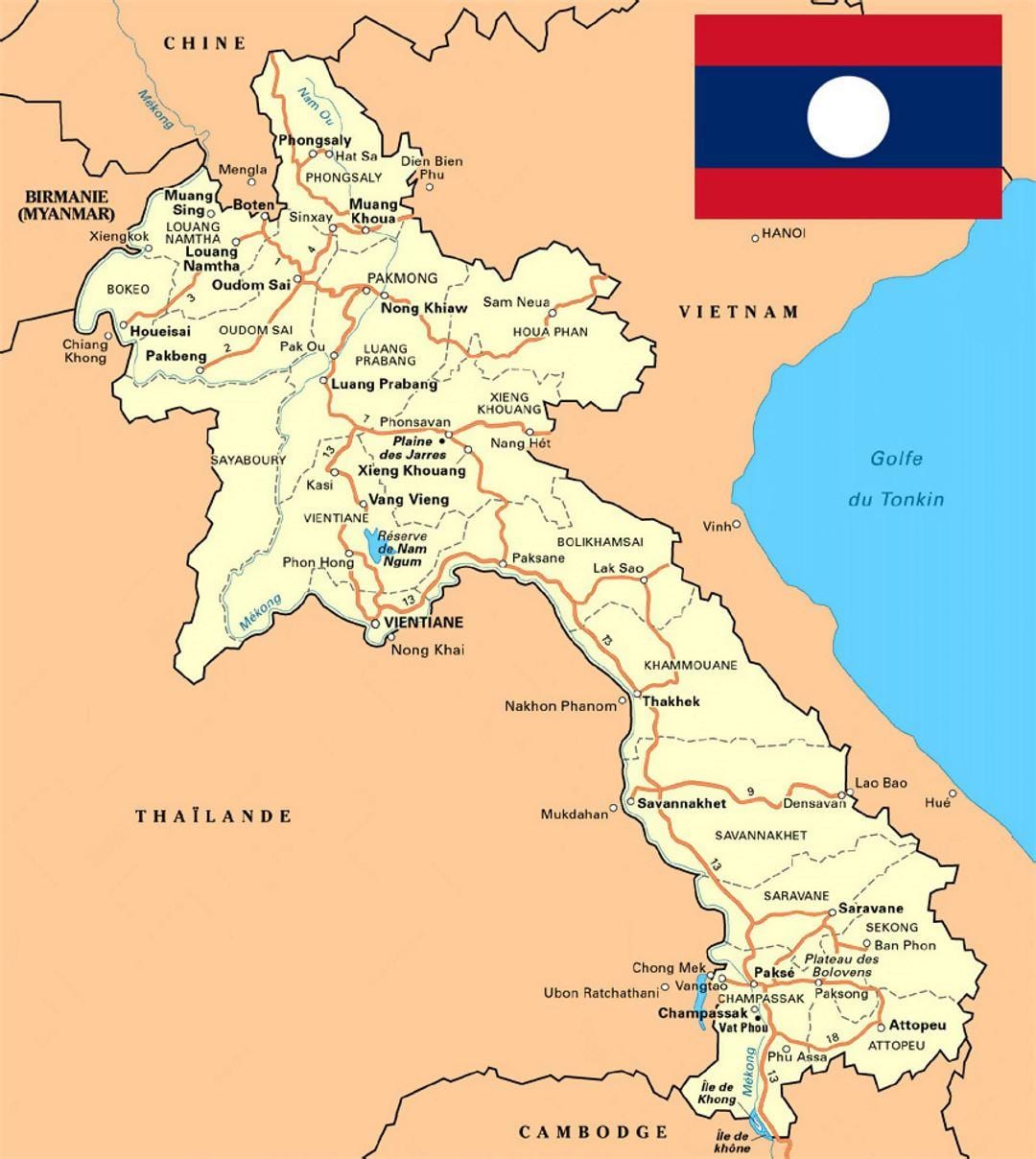 详细的地图老挝